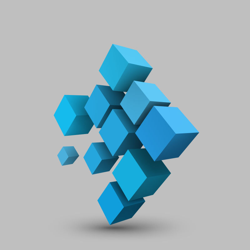 3D蓝色立方体矢量插图