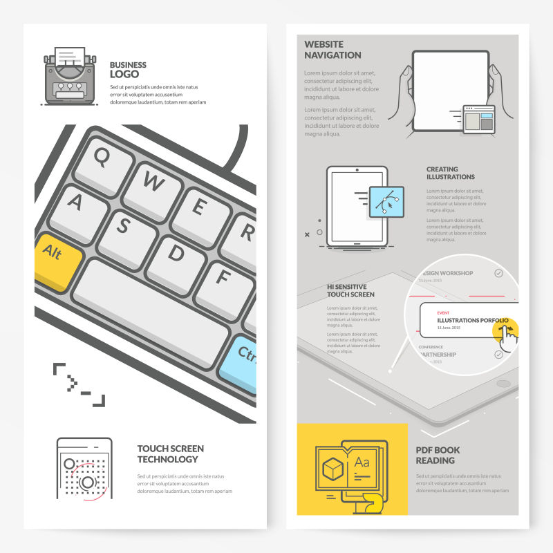 键盘图案的商业宣传手册矢量设计