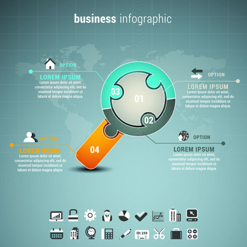 矢量插图的商业信息图表与放大镜制成的难题