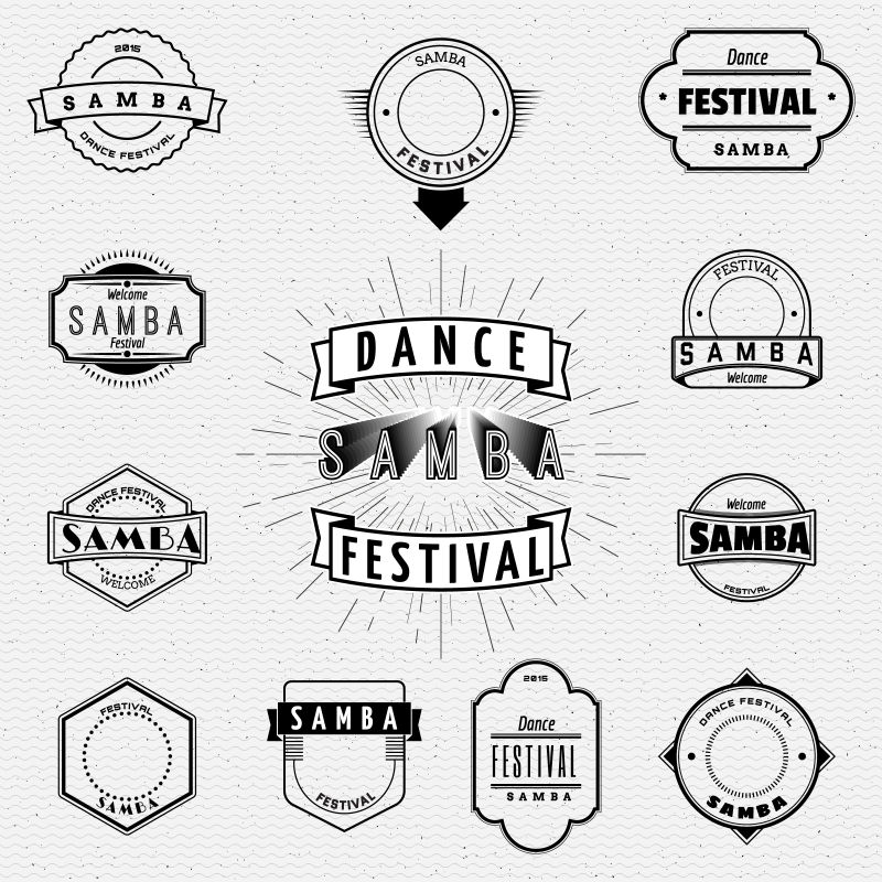 舞蹈节桑巴徽章和标签矢量插图