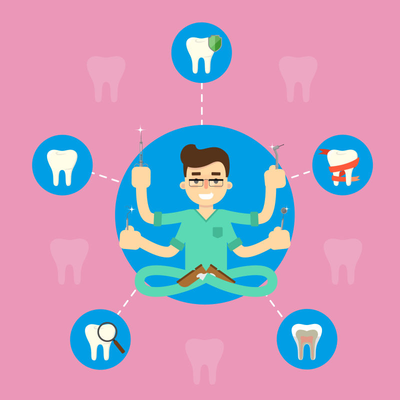 创意矢量卡通牙医插图