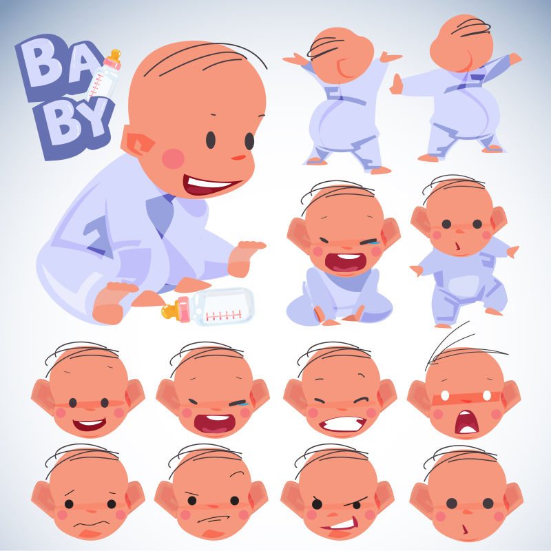 矢量卡通婴儿情绪角色设计