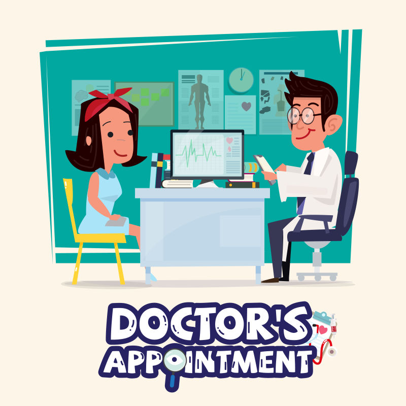 医生与女病人交谈矢量卡通设计