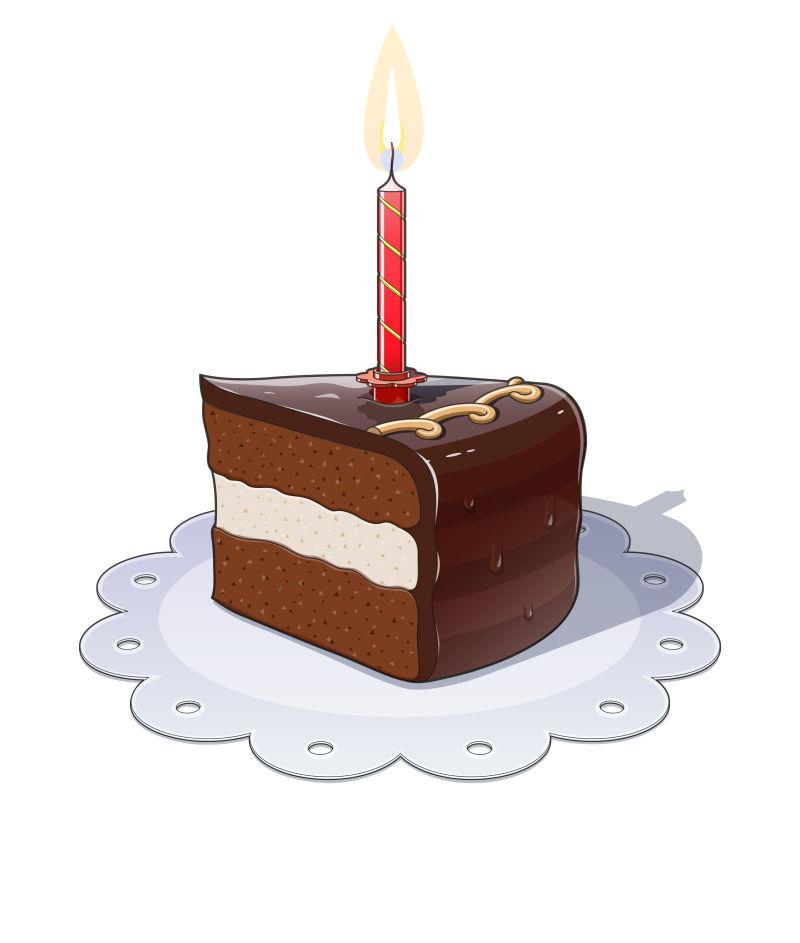 带蜡烛的巧克力蛋糕矢量插图