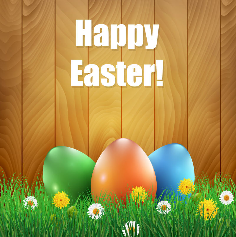 五颜六色的复活节彩蛋和草矢量插图