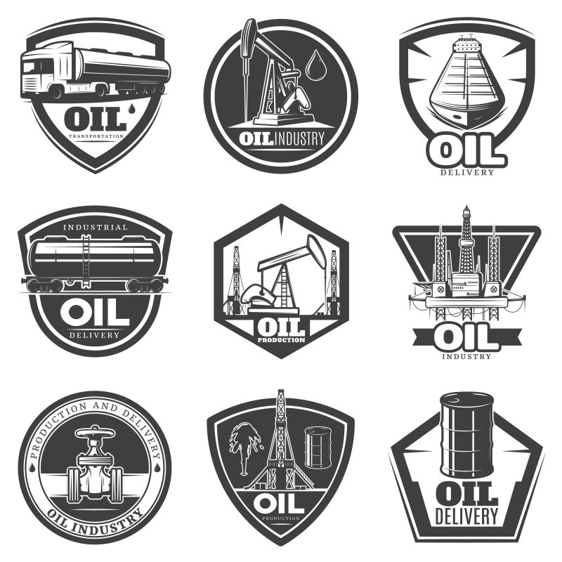 矢量单色石油工业标签