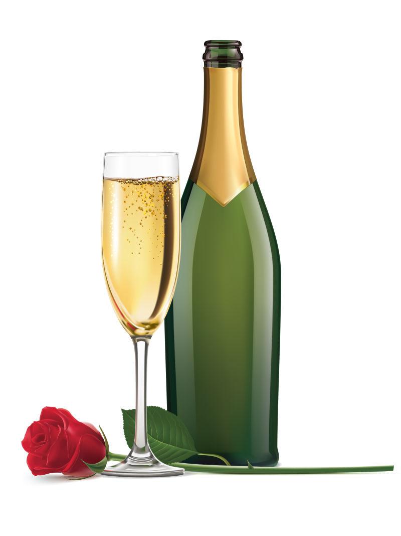 分开的香槟和玫瑰矢量插图