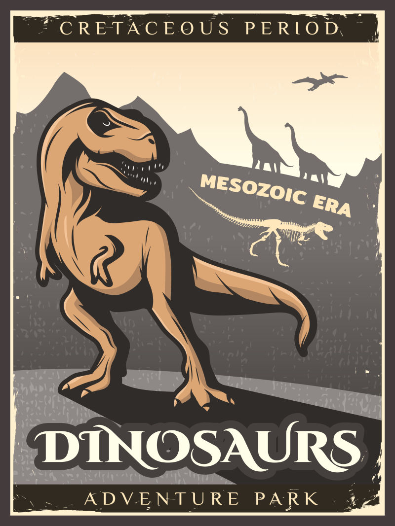矢量恐龙元素的复古海报设计