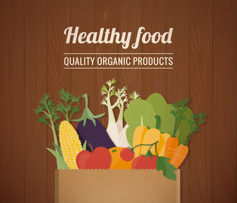 创意矢量健康蔬菜的平面插图背景