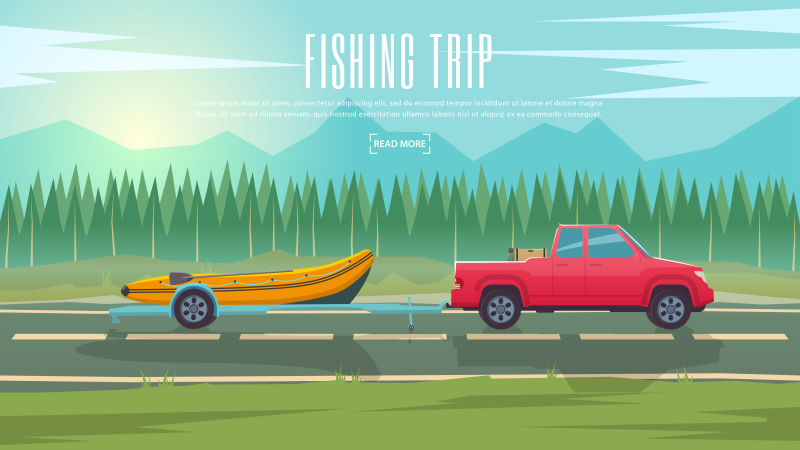 抽象矢量户外钓鱼元素的卡通海报设计