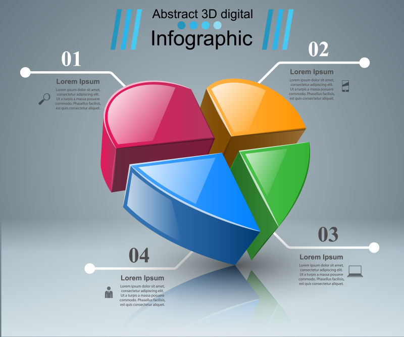 创意立体心形元素的矢量信息图表