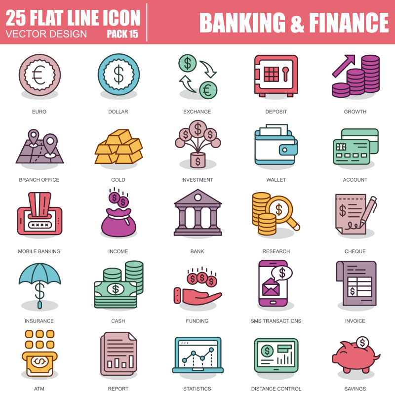 矢量网上银行和金融图标