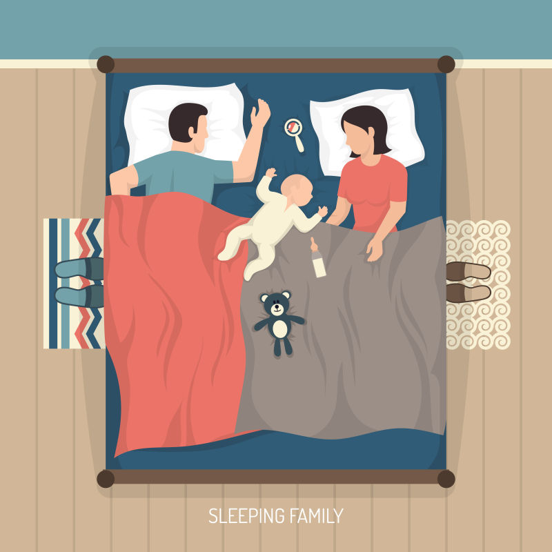 矢量抽象一起睡觉的一家人平面插图