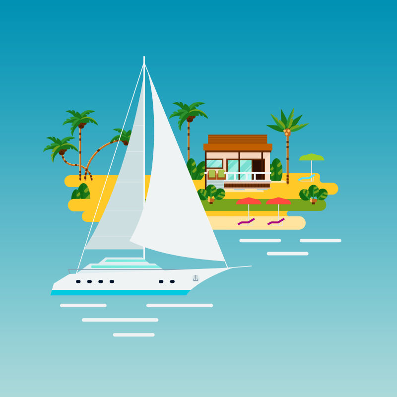 抽象海岛度假主题的平面设计插图