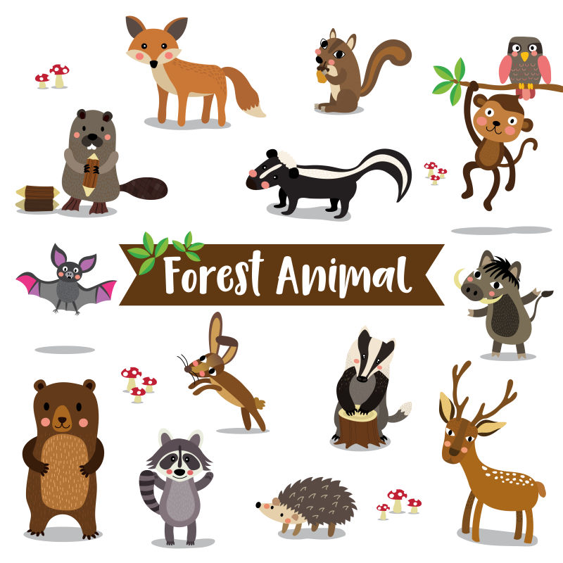 矢量森林卡通动物