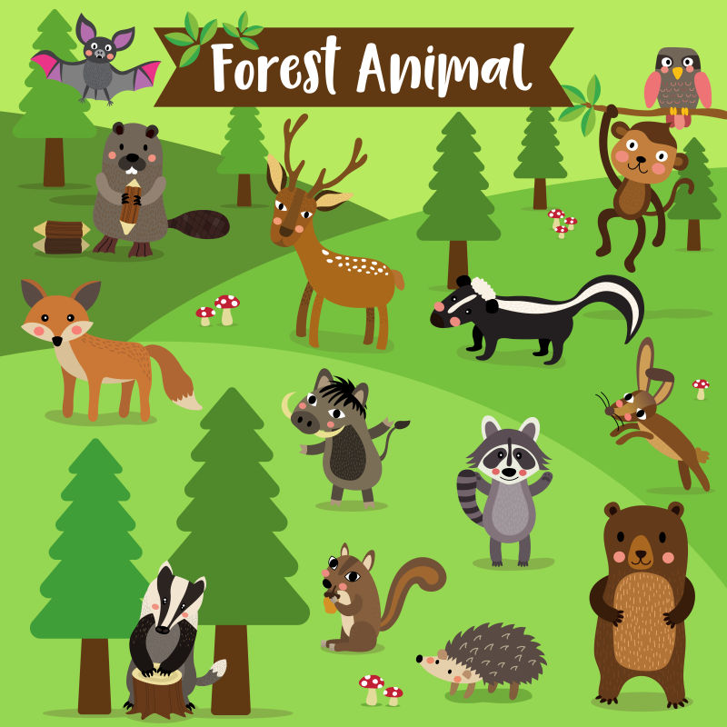 矢量森林各种动物卡通集