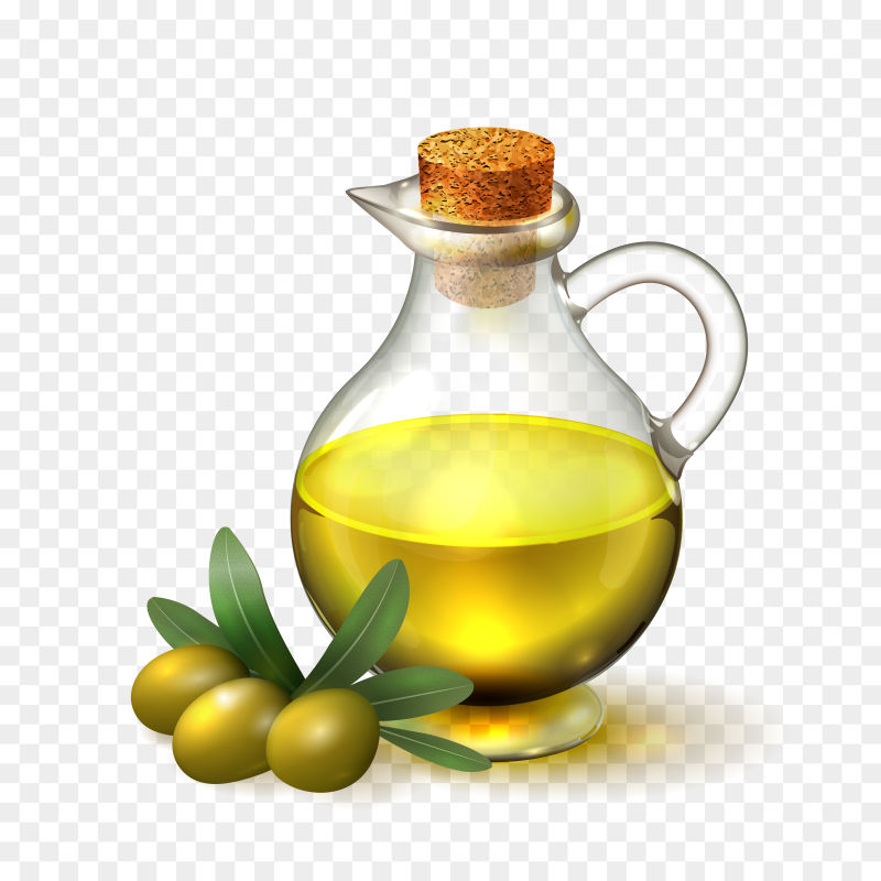 玻璃瓶中的橄榄油矢量插图