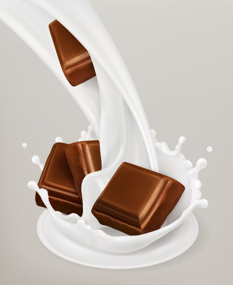 矢量牛奶飞溅和巧克力