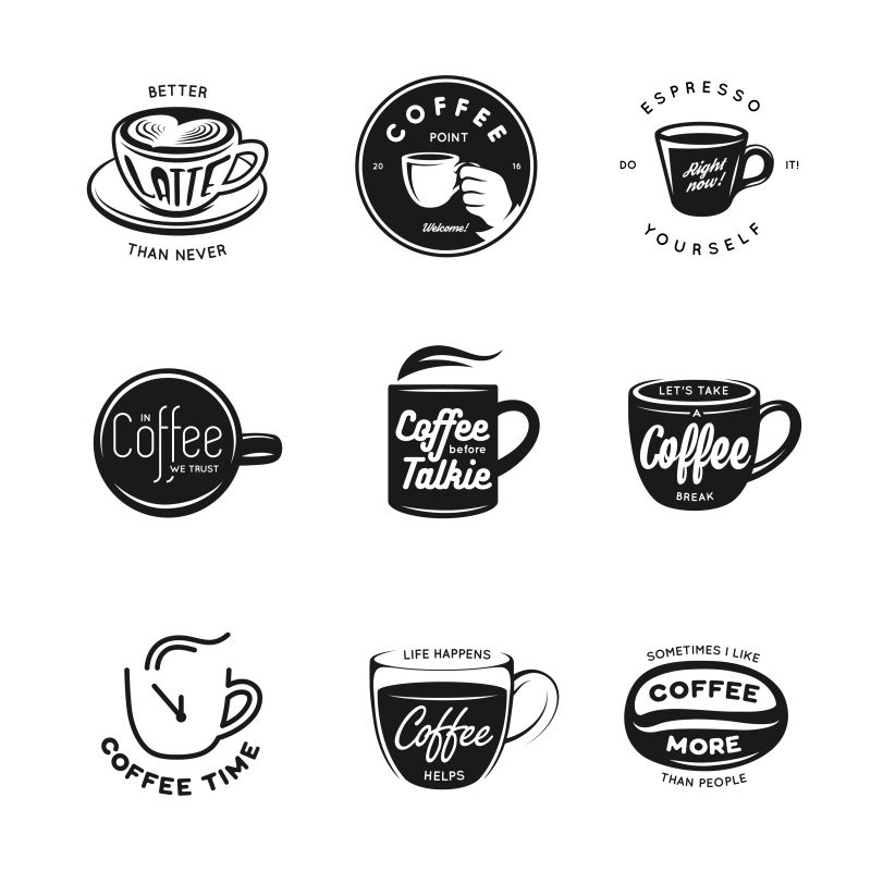 与咖啡相关的标签与徽章和设计元素集古董矢量插图