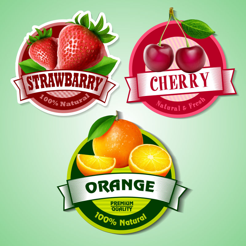 创意矢量各种水果元素的标签设计