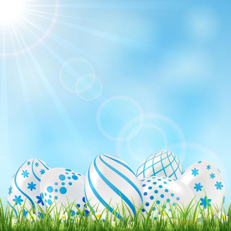 在蓝天中的复活节彩蛋矢量插图