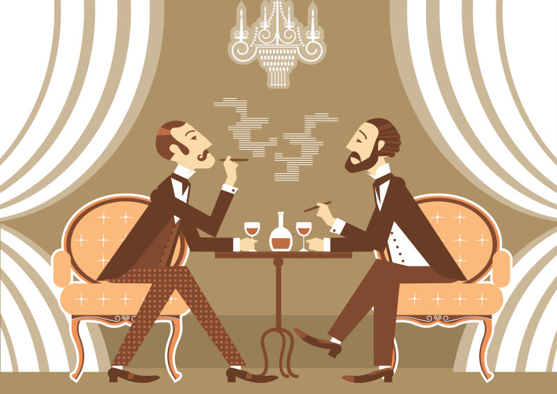 抽象矢量现代酒吧里畅饮的绅士插图设计