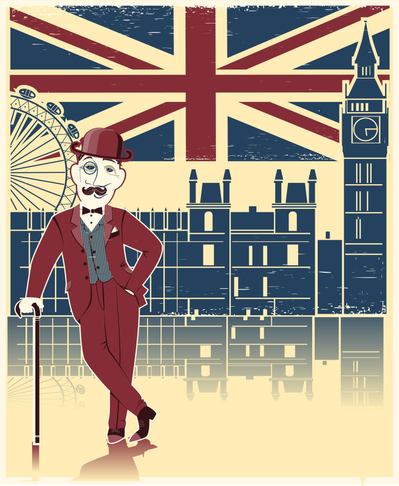 创意矢量英国绅士主题的平面插图设计