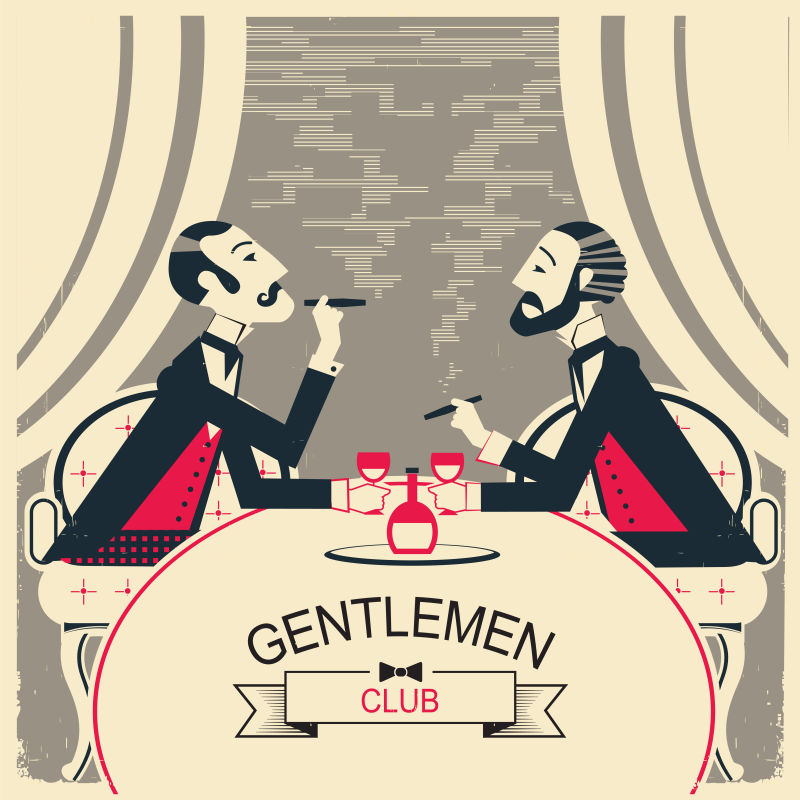 创意矢量手绘绅士俱乐部主题平面插图