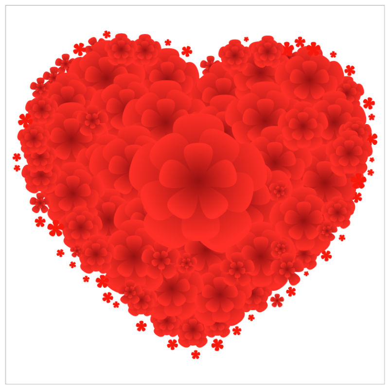 红色花卉组成的爱心矢量设计