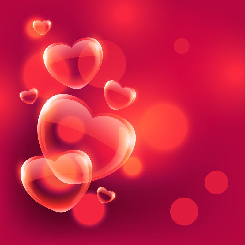 矢量美丽的爱的心泡在空气中漂浮在红BoKh背上