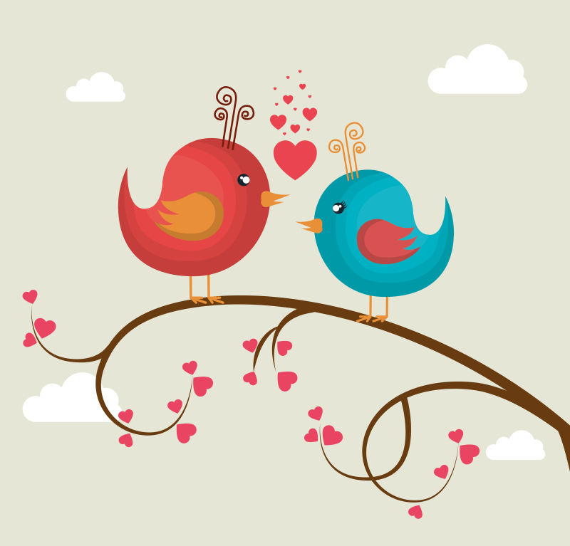 矢量情人节彩色小鸟插图设计