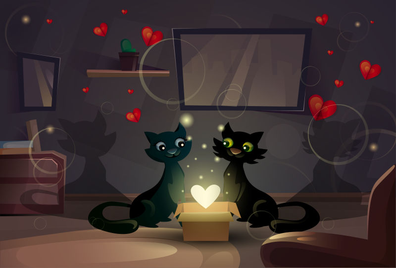 创意矢量情人节概念的可爱猫咪插图