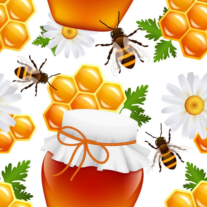 装饰蜂蜜罐头蜂箱矢量插图