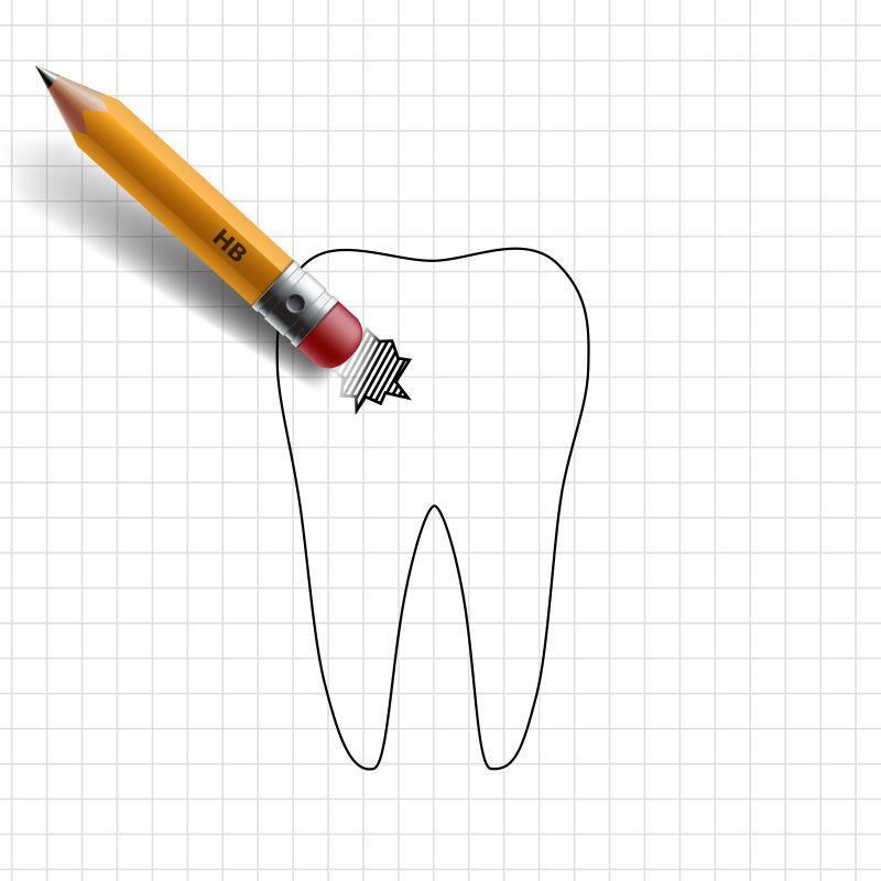 纸面橡皮擦铅笔擦掉牙窟窿矢量