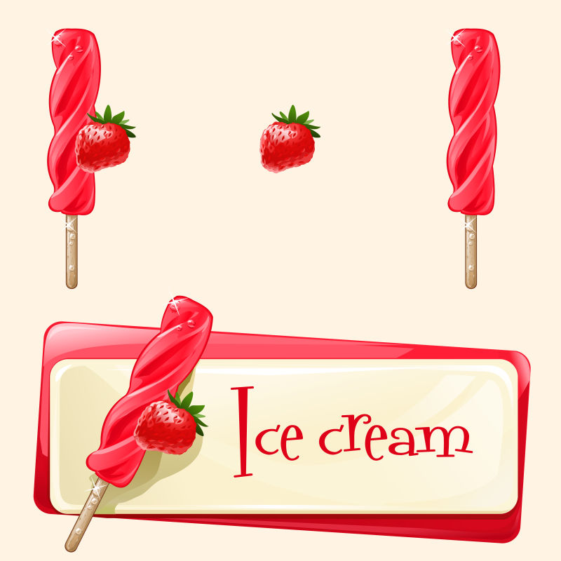 草莓冰棒矢量设计