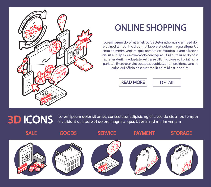 创意矢量现代网络购物主题的图标元素信息插图