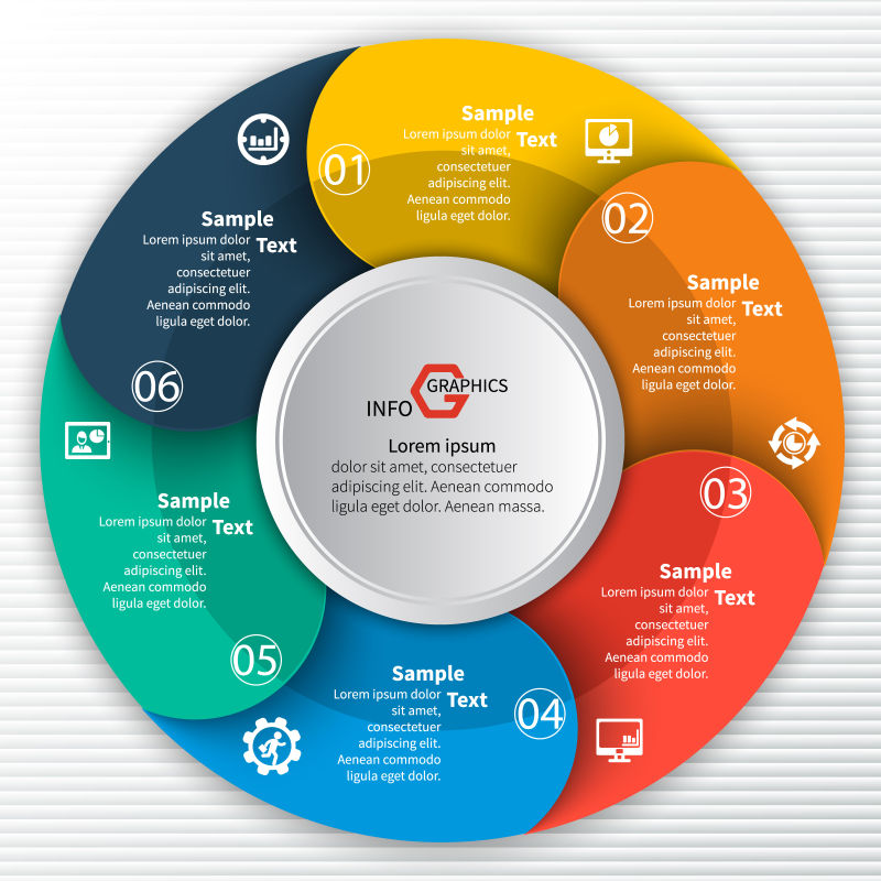 抽象矢量彩色圆形循环信息图表