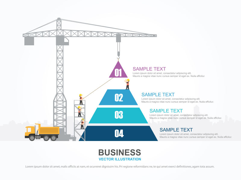带有起重机和金字塔图的信息图表矢量插图
