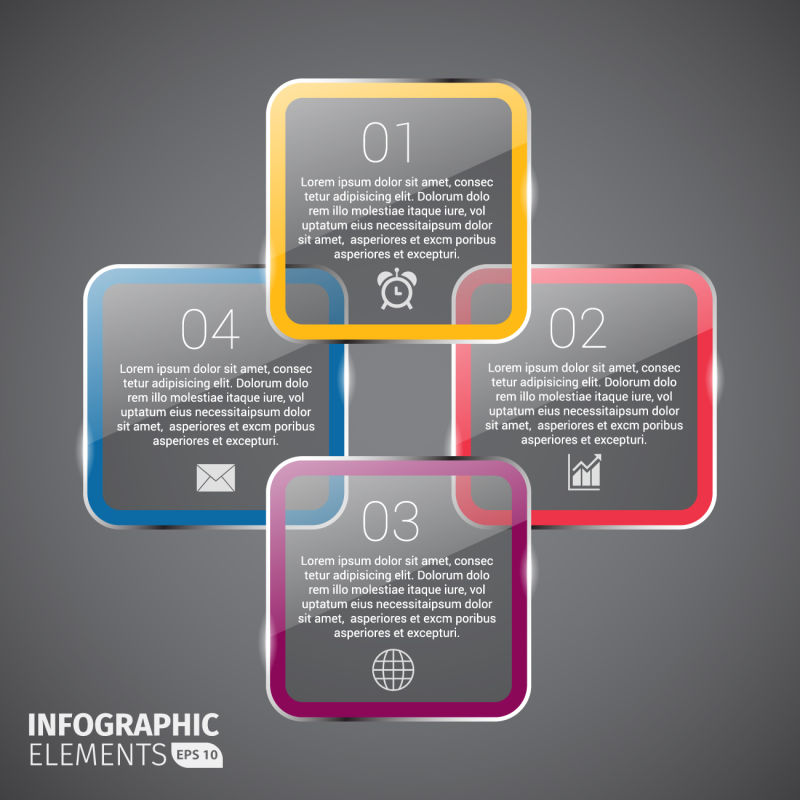 矢量抽象透明四色方形信息图表设计