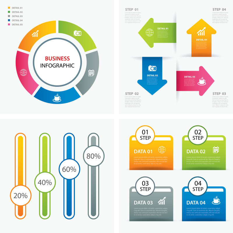 一套信息图表平面设计矢量