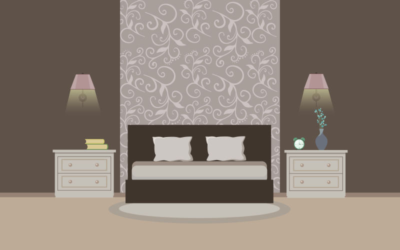 现代卧室内饰家具设计矢量插图