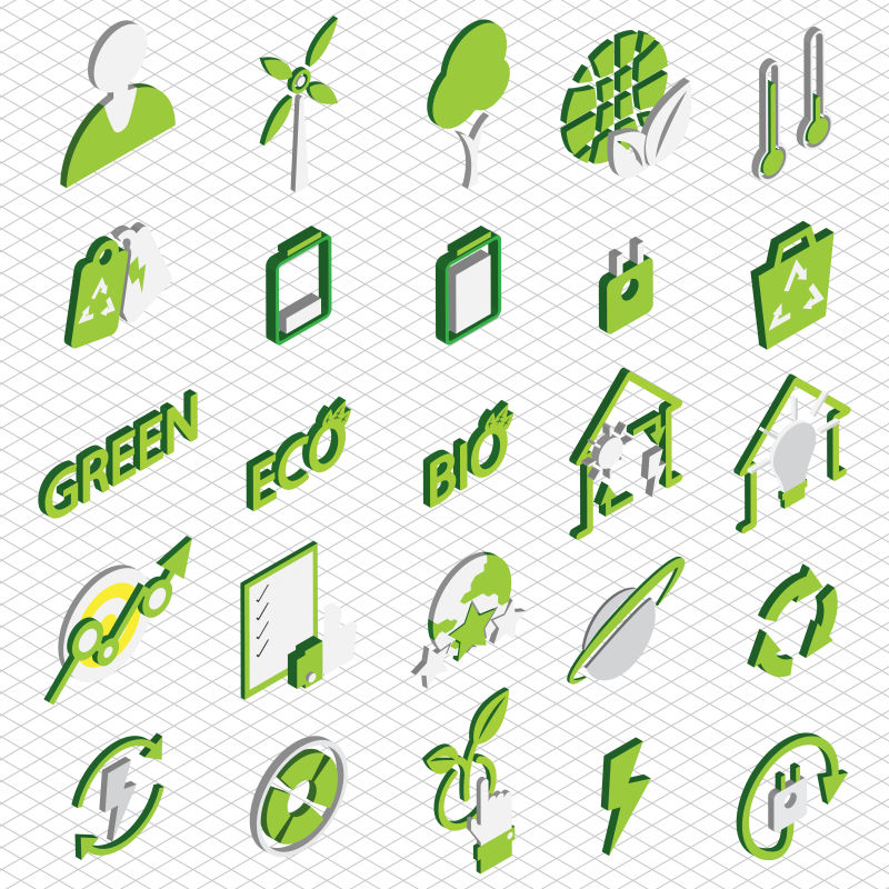 立体的绿色生态图标矢量设计