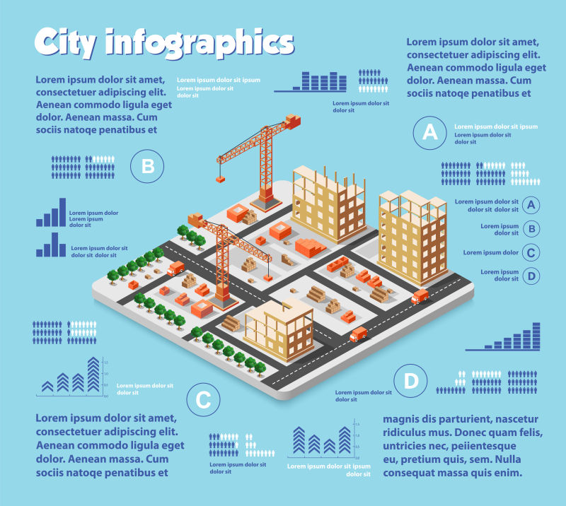 矢量等距城市建筑信息图表集