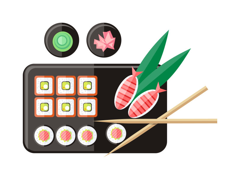 抽象矢量美味寿司的平面插图