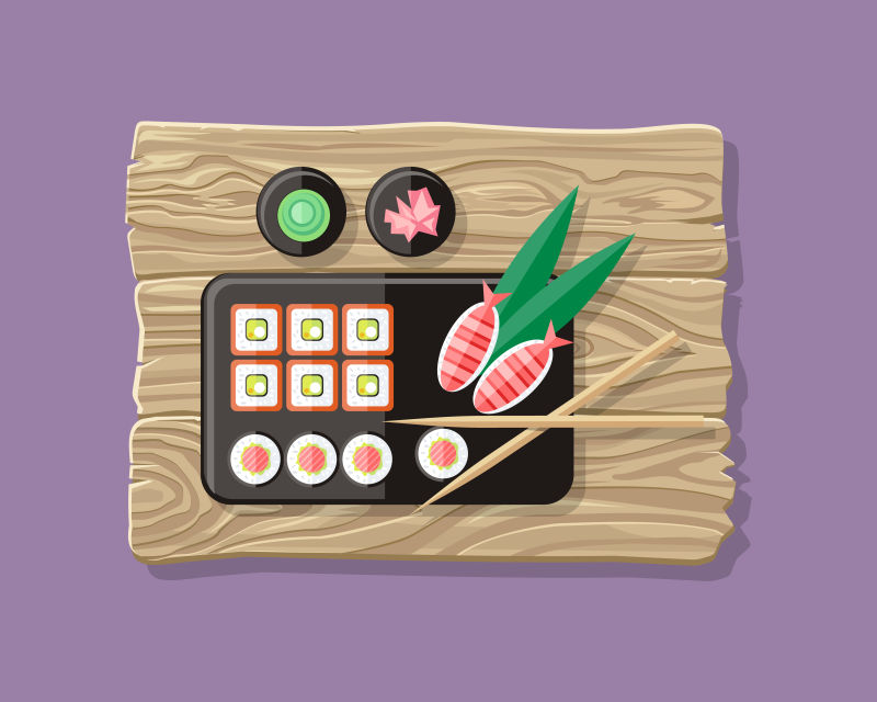 创意矢量木板上的寿司卡通插图