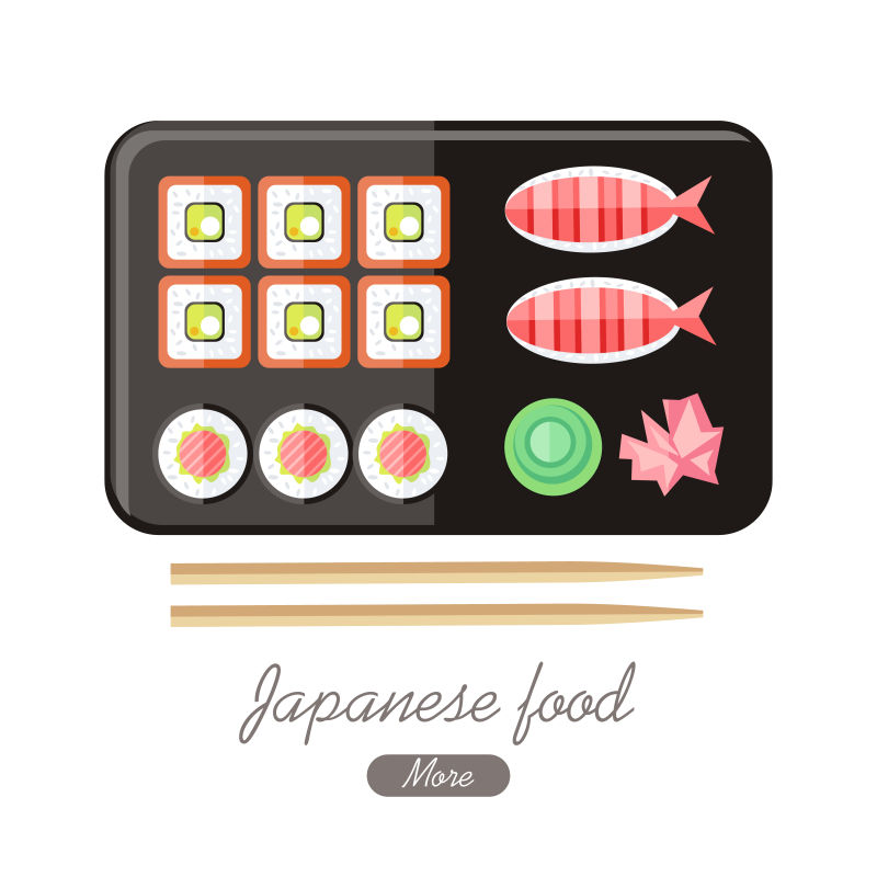 抽象矢量日本寿司的平面插图