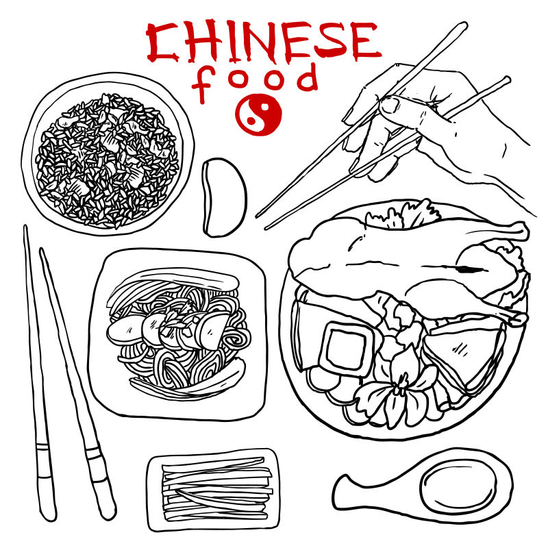 矢量手绘中国食品套餐