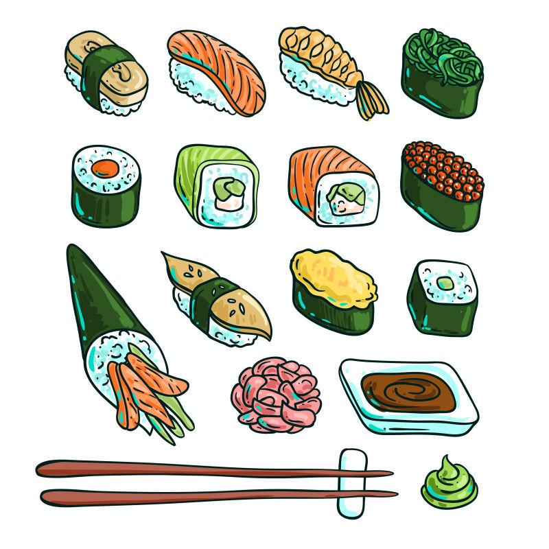 矢量日式手绘寿司