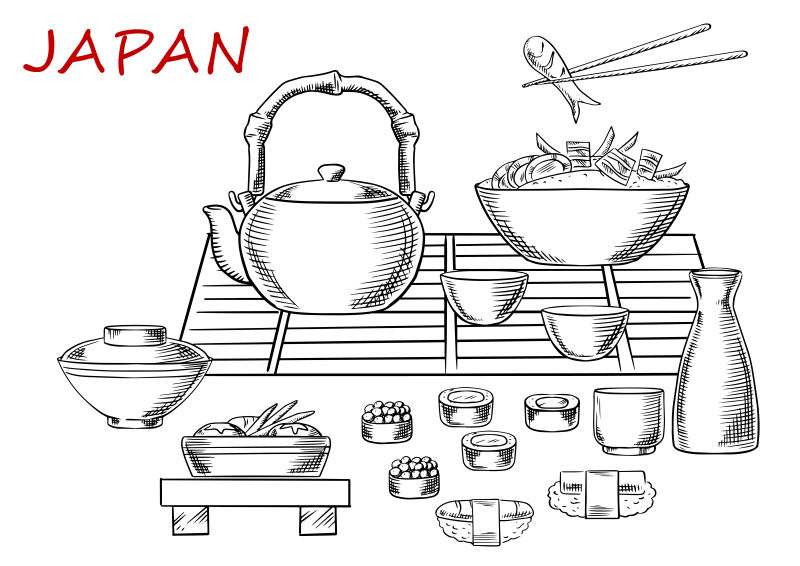 矢量手绘风格的日本料理插图