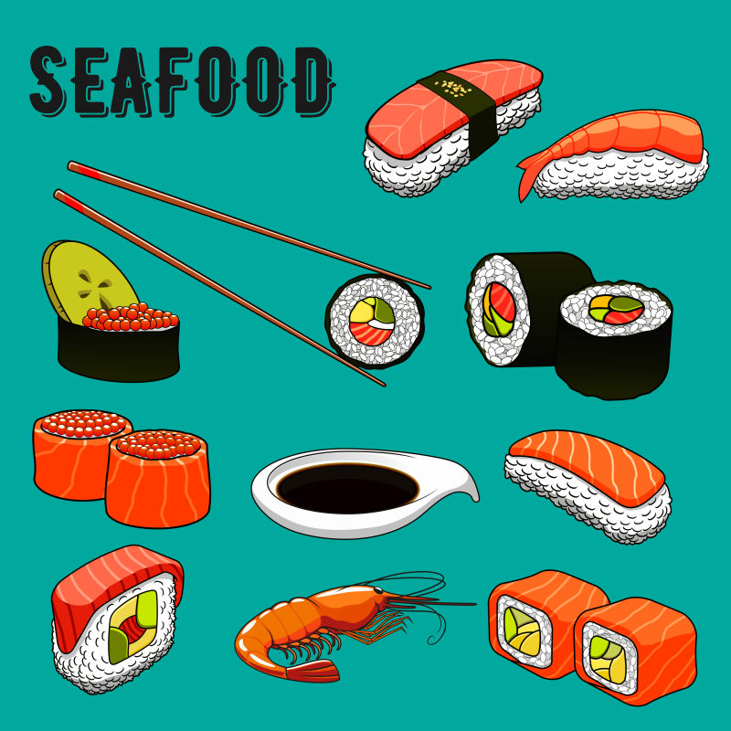 矢量日本传统海鲜寿司图标